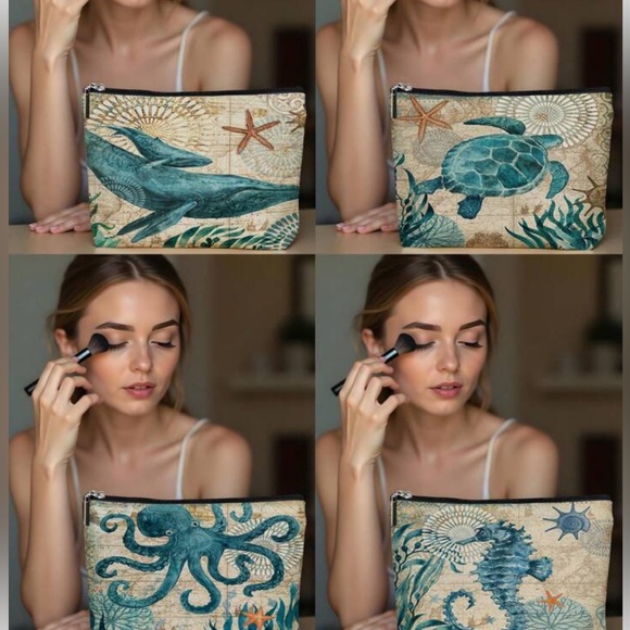 ⭐️ New Colorful Octopus Graphic Make Up Carryall Canvas Zip Top Pouch OS - Picture 4 of 8